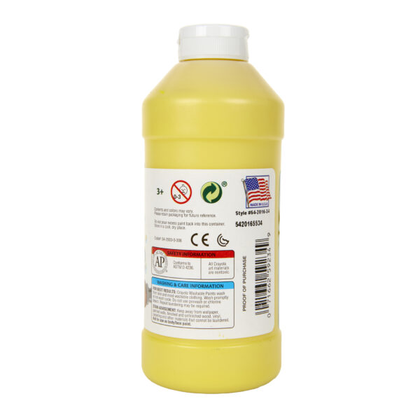 Washable Paint, Yellow, 16 oz. Bottles, Pack of 6