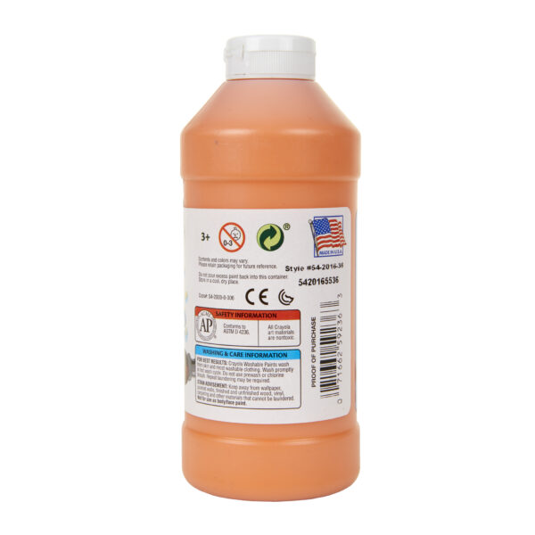 Washable Paint, Orange, 16 oz. Bottles, Pack of 6