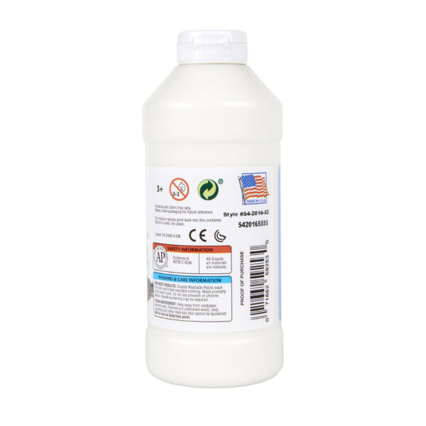 Washable Paint, White, 16 oz. Bottles, Pack of 6