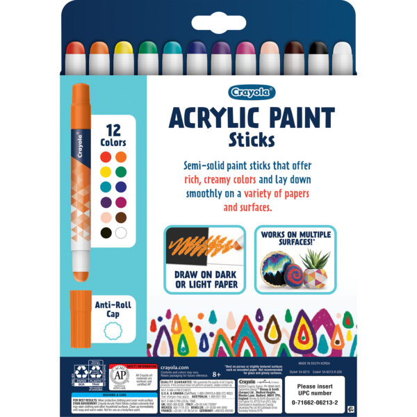 54-6213-0-200_D3_12ct Acrylic Paint Sticks_202 Acrylic Paint Doodle Sticks, 12 Per Pack, 2 Packs
