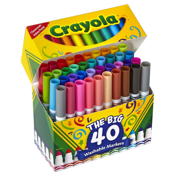 Washable Markers, Broad Line, Assorted Colors, Pack of 40