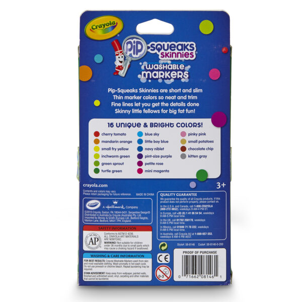 Pip-Squeaks Skinnies Markers, Fine Tip, 16 Per Box, 3 Boxes