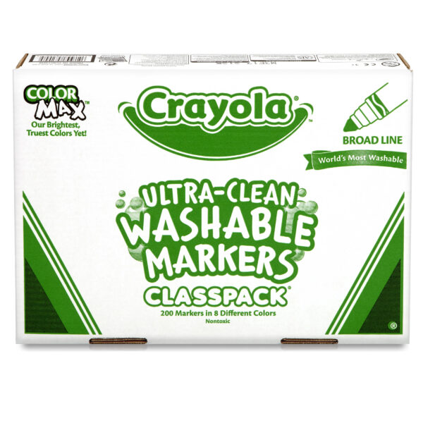 Ultra-Clean Washable Markers Classpack, Broad Line, 8 Colors, Pack of 200