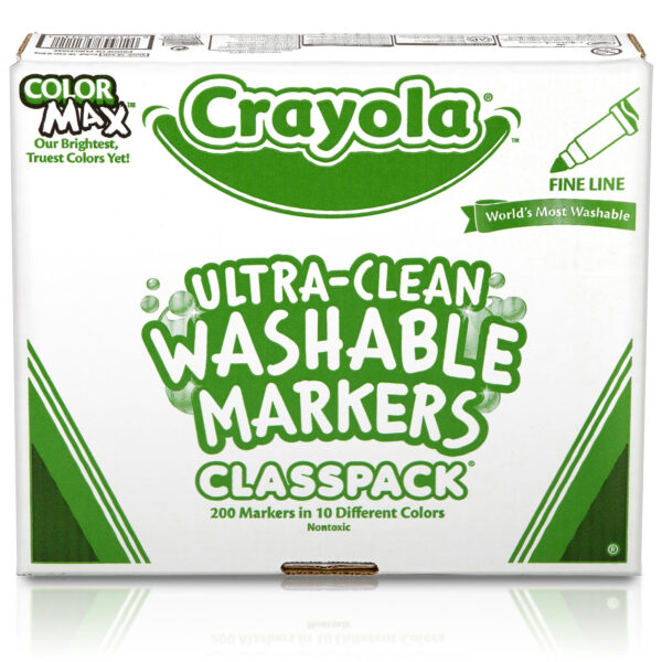 Ultra-Clean Washable Markers Classpack, Fine Line, 10 Colors, Pack of 200