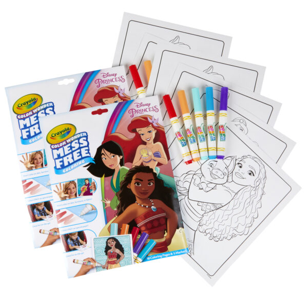 Color Wonder, Foldalope, Disney Princess Color Wonder Mess Free Coloring Pad & Markers, Princess, 2 Sets