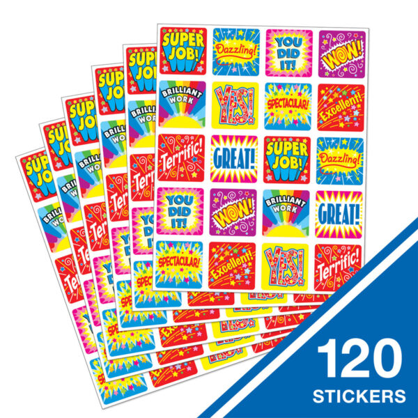 Positive Words Motivational Stickers, 120 Per Pack, 12 Packs