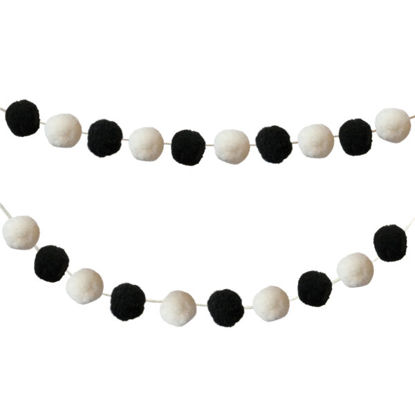 Black & White Pom-Pom Garland, 12 Feet, 2 Per Pack, 3 Packs
