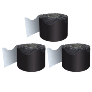 Black Rolled Scalloped Border, 2-1-4 Inch x 65 Feet Per Roll, Pack of 3