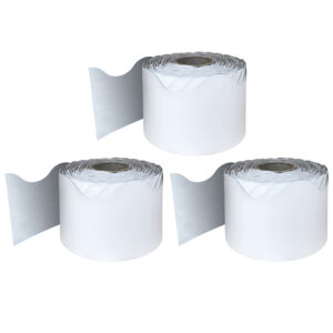 White Rolled Scalloped Border, 2-1-4 Inch x 65 Feet Per Roll, Pack of 3