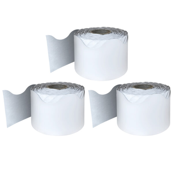 White Rolled Scalloped Border, 2-1-4 Inch x 65 Feet Per Roll, Pack of 3