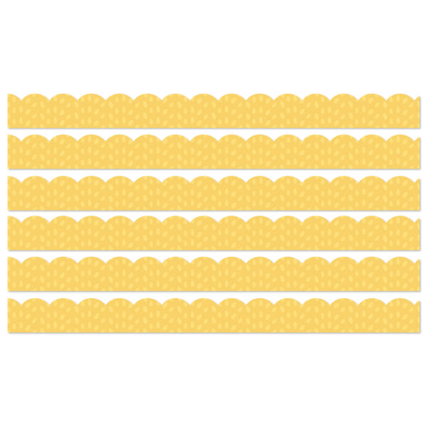 Grow Together Yellow with Painted Dots Scalloped Borders, 39 Feet Per Pack, 6 Packs
