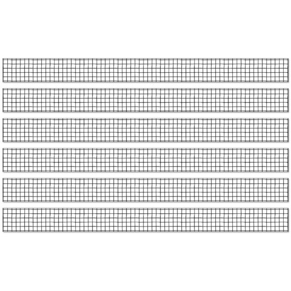 Creatively Inspired Black & White Grid Straight Borders, 36 Feet Per Pack, 6 Packs