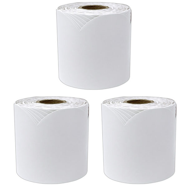White Rolled Scalloped Bulletin Board Borders, 3 Inch x 65 Feet Per Roll, Pack of 3