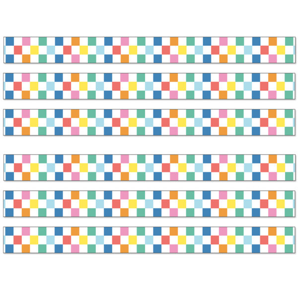We Stick Together Checkered Rainbow Straight Bulletin Board Borders, 36 Feet Per Pack, 6 Packs