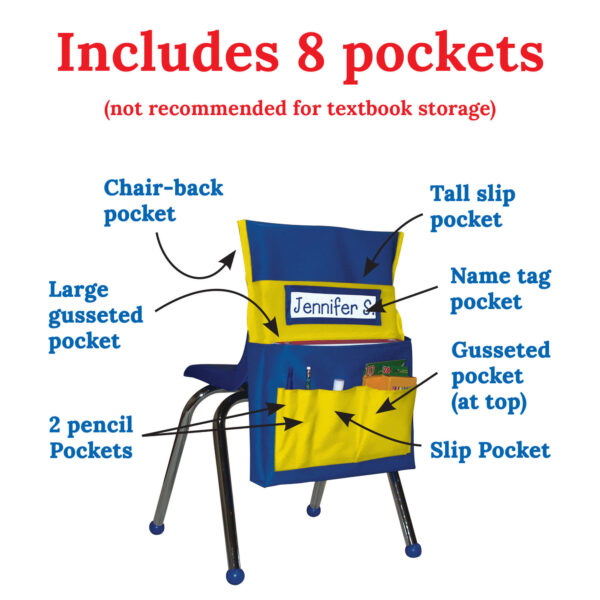 Chairback Buddy Pocket Chart, Blue-Yellow, Pack of 2