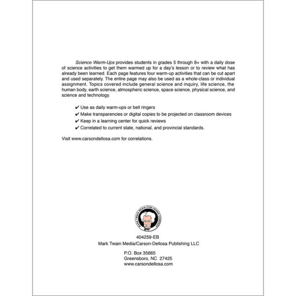 Science Warm-Ups Resource Book, Grade 5-8, Paperback