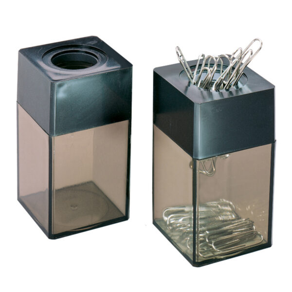 Transparent Paper Clip Dispenser with Magnetic Top, Small, Black-Smoke, Pack of 12