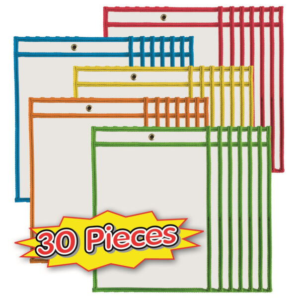 ERSCHL29030.jpg Dry Erase Pockets, 9" x 12", Assorted Colors, Set of 30