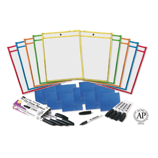 ERSCHL29130.jpg Reusable Dry Erase Pockets Class Pack with Markers and Cloth Erasers