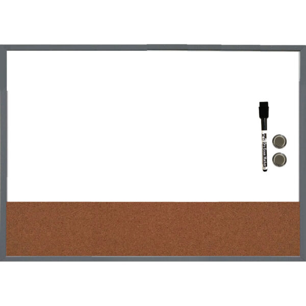 ERSCHL35415_1.jpg Magnetic Dry Erase Board with Cork Board, 17" x 23", w-Eraser-Marker and 2 Magnets, Gray Frame, 1 Each