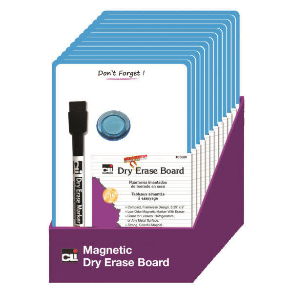 Dont forget Magnetic Mini Dry Erase Boards, 6-1-4" x 9", Marker w-Eraser and 1 Magnet, Blue Frame, Pack of 12