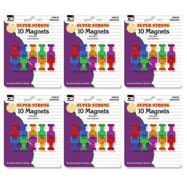 ERSCHL35910-6.jpg Push Pin Style Super Strong Strength Magnets, Assorted Colors, 10 Per Pack, 6 Packs