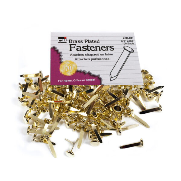 Brass Plated Paper Fasteners, 3-4", 100 Per Box, 20 Boxes