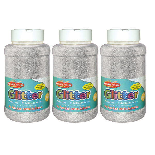 Creative Arts Glitter, 1 lb. Bottle, Silver, Pack of 3