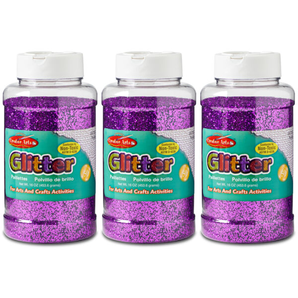 Creative Arts Glitter, 1 lb. Bottle, Purple, Pack of 3