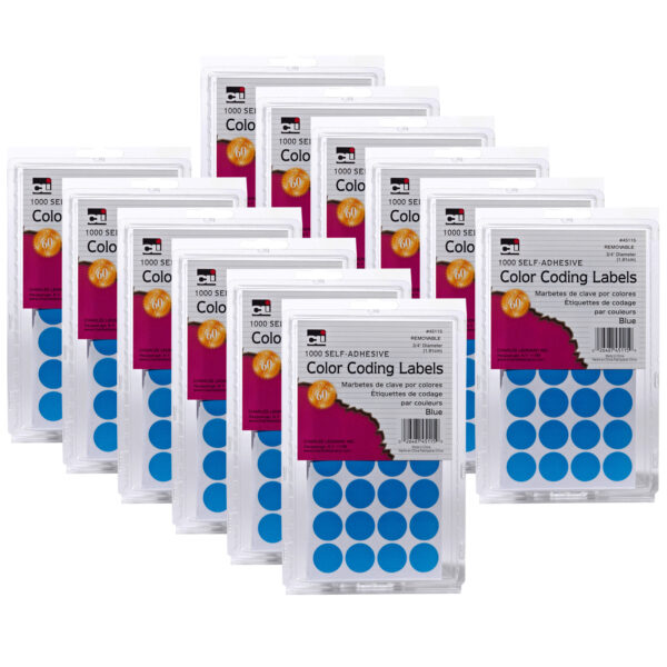 Color Coding Labels, 3-4", Blue, 1000 Per Pack, 12 Packs