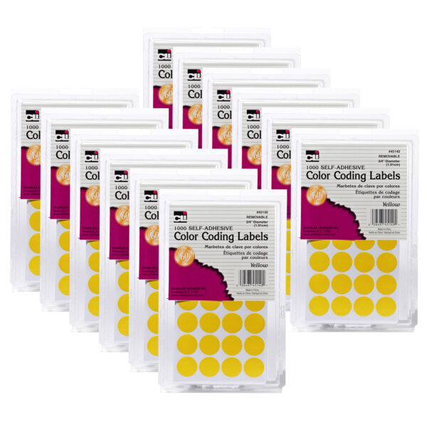 Color Coding Labels, 3-4", Yellow, 1000 Per Pack, 12 Packs