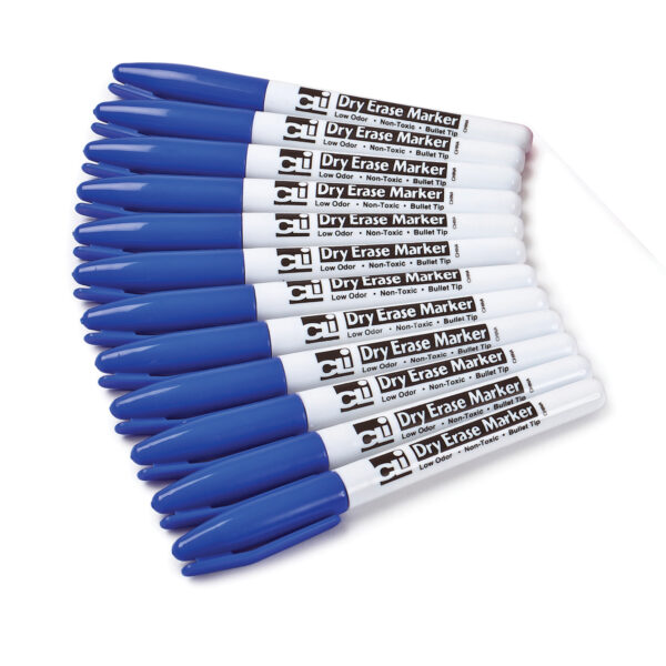 Dry Erase Markers, Low Odor, Pocket Style, Bullet Tip, Blue, 12 Per Box, 3 Boxes