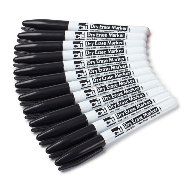 Dry Erase Markers, Pocket Style, Bullet Tip, Black, 12 Per Pack, 3 Packs