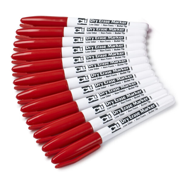 Dry Erase Markers, Low Odor, Pocket Style, Bullet Tip, Red, 12 Per Box, 3 Boxes