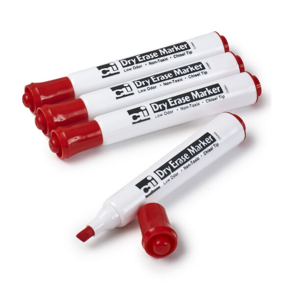 Dry Erase Markers, Barrel Style, Chisel Tip, Red, 12 Per Pack, 3 Packs