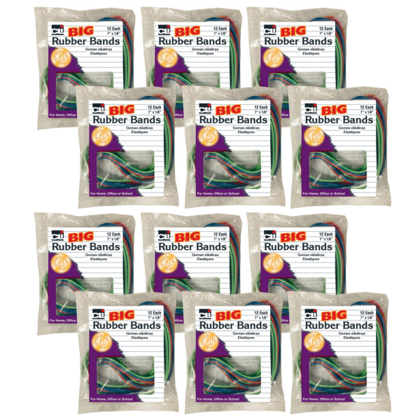 Big Rubber Bands, 7" x 1-8", 12 Per Pack, 12 Packs