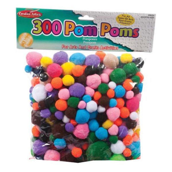 Creative Arts Pom-Poms, Assorted Colors-Sizes, 300 Per Pack, 3 Packs