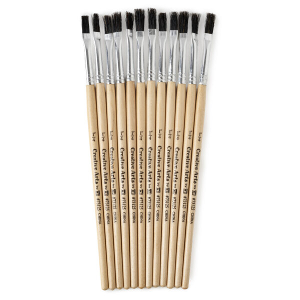 Flat Tip Paint Brushes, 1-4" Natural Bristle, Short, 12 Per Set, 6 Sets