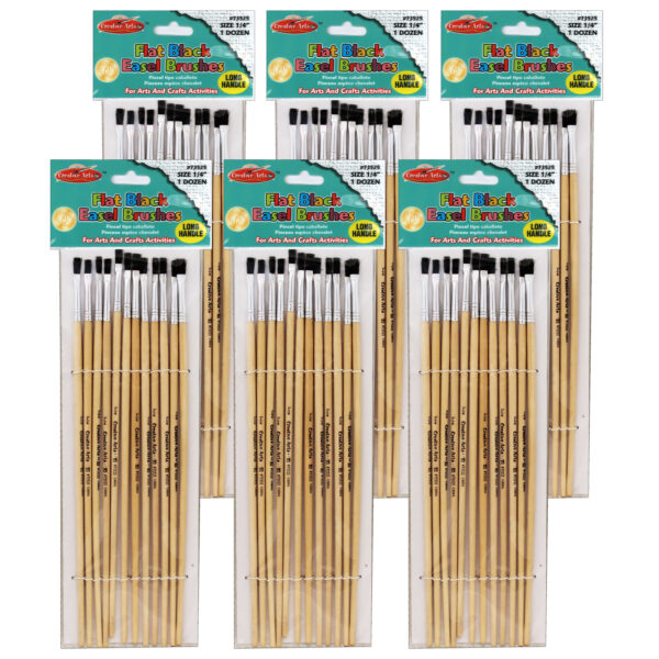 Flat Tip Easel Paint Brushes, 1-4", 12 Per Set, 6 Sets