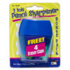 Two-Hole Pencil Sharpener w-Catcher, Bonus Erasers, Assorted Colors, Set of 12