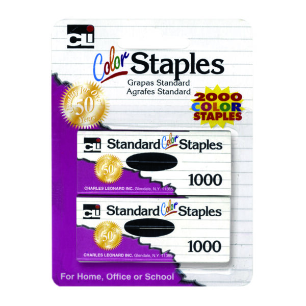 Standard Color Staples, Assorted Colors, 2000 Per Pack, 12 Packs