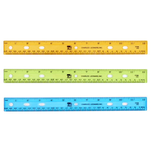 Plastic 12" Ruler, Flat, Translucent Assorted Colors, Pack of 36