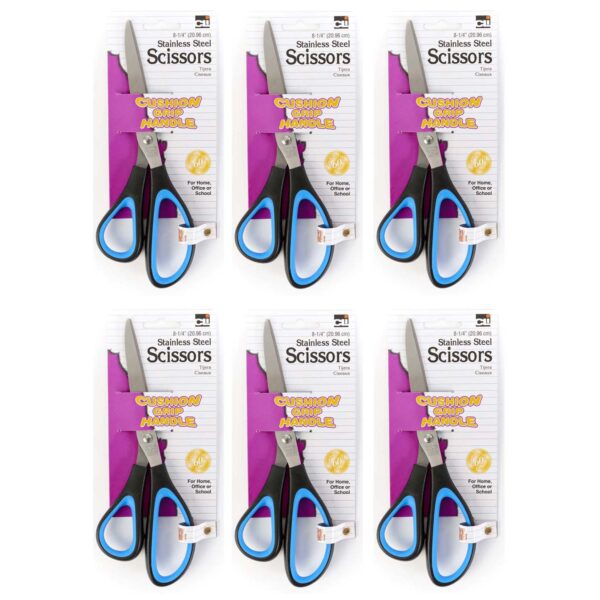 Cushion Grip Scissors, 8.25" Bent, Pack of 6