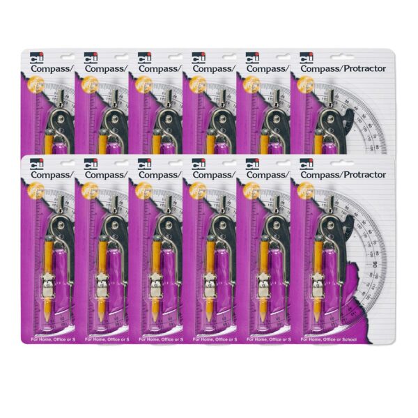 ERSCHL80960-12.jpg Ball Bearing Compass & 6 Inch Protractor Combo Set, 12 Sets