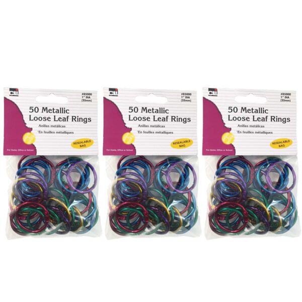 ERSCHL85000-3.jpg Metallic Book Rings, 1", Assorted Colors, 50 Per Pack, 3 Packs