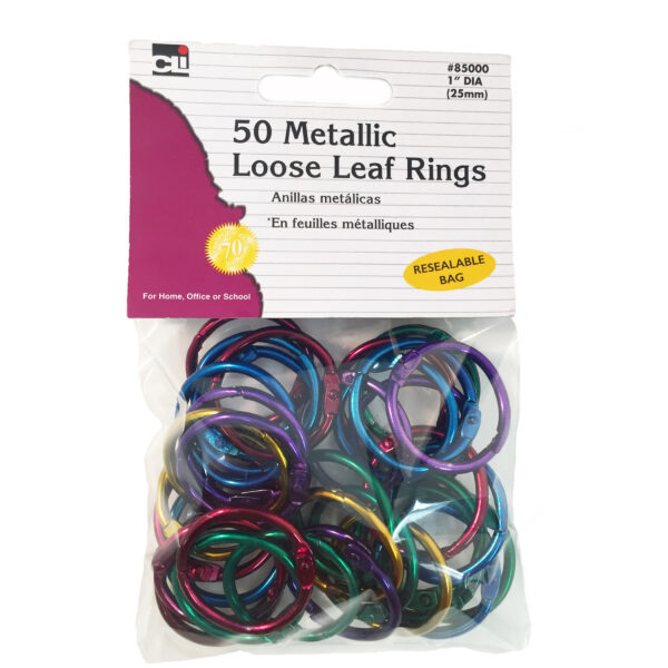 ERSCHL85000-3_1.jpg Metallic Book Rings, 1", Assorted Colors, 50 Per Pack, 3 Packs