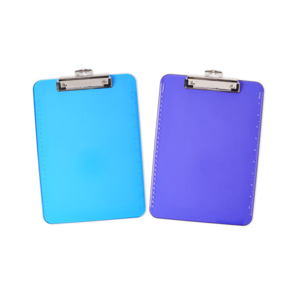 Transparent Plastic Clipboard with Low Profile Clip and Pull Out Hook, Letter Size, Assorted Neon Colors, Pack of 12