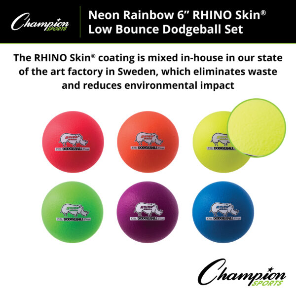 Rhino Skin 6-Inch Low Bounce Dodgeball Set, Assorted Neon Colors, Set of 6