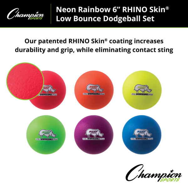Rhino Skin 6-Inch Low Bounce Dodgeball Set, Assorted Neon Colors, Set of 6