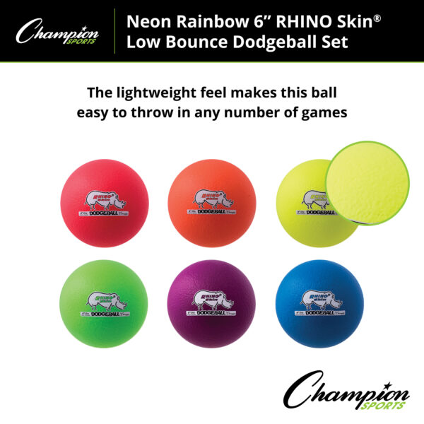 Rhino Skin 6-Inch Low Bounce Dodgeball Set, Assorted Neon Colors, Set of 6